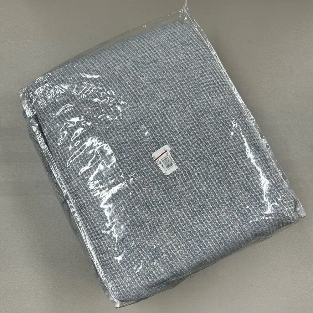 Pottery Barn European Flax Linen Waffle Duvet Cover Chambray Blue Full Queen NWT
